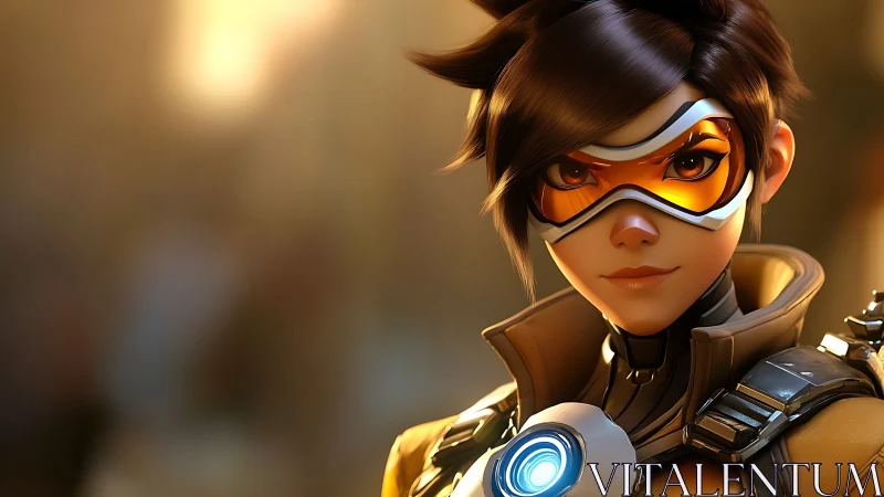 Cinematic 3D portrait of futuristic goggle-clad heroica figure.