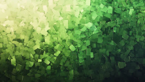 Green tonal abstract with textured square brush strokes.