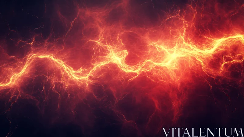 Fiery Electric Lightning Bolt on Dark Background, Digital Art.