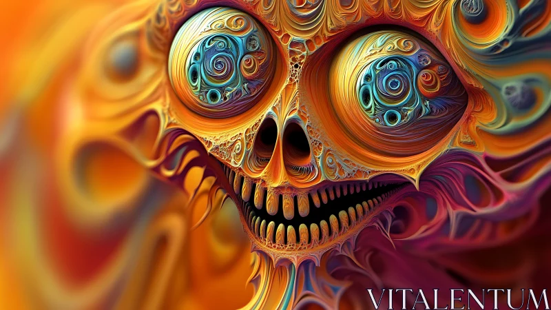 Fractal skull face with swirling multicolor eye structures.