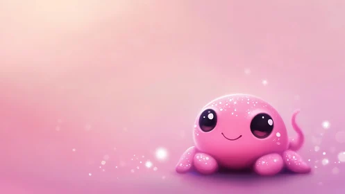 Pink cartoon octopus character on gradient background.