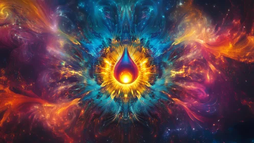 Cosmic paintdrop ignites a swirling nebula of living color