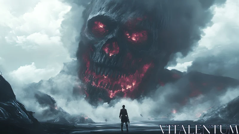 Wanderer Facing the Ember-Colossus in the Stormveil Sky.