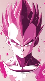 Intense pink-haired anime warrior stares with unwavering focus