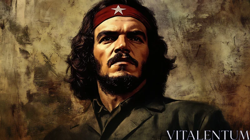 Male figure in military attire with red star headband portrait.