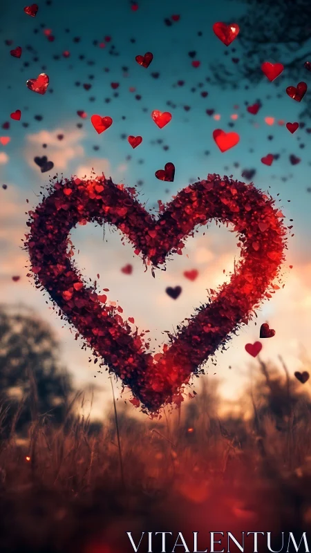 Heart Silhouette Constructed From Particulate Matter Against Graduated Sky.