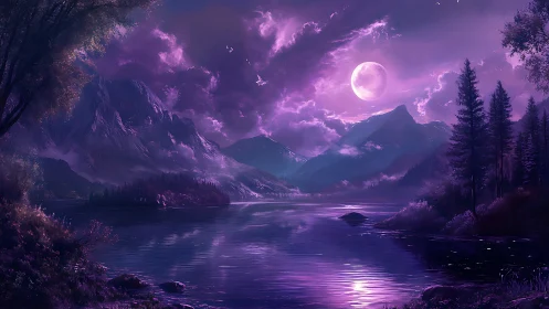 Moonlit violet valley wrapped in quiet cosmic wonder.