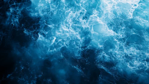 Aerial view of turbulent blue ocean surface detail.