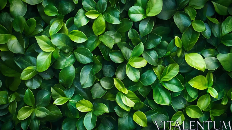 Dense green foliage background with glossy fresh leaves.