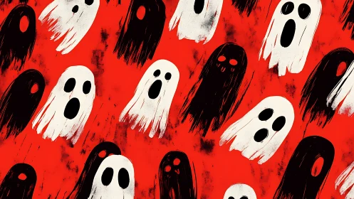 Playful ghost pattern glows against bold red background.