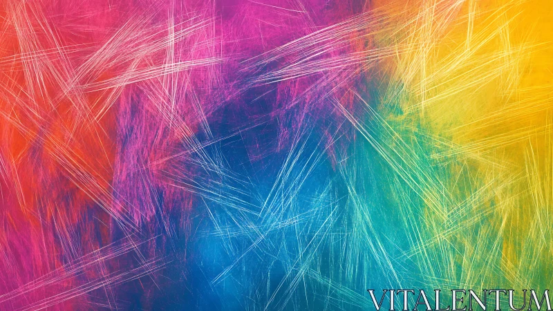 Prismatic abstract scratch textures in radiant gradient field.