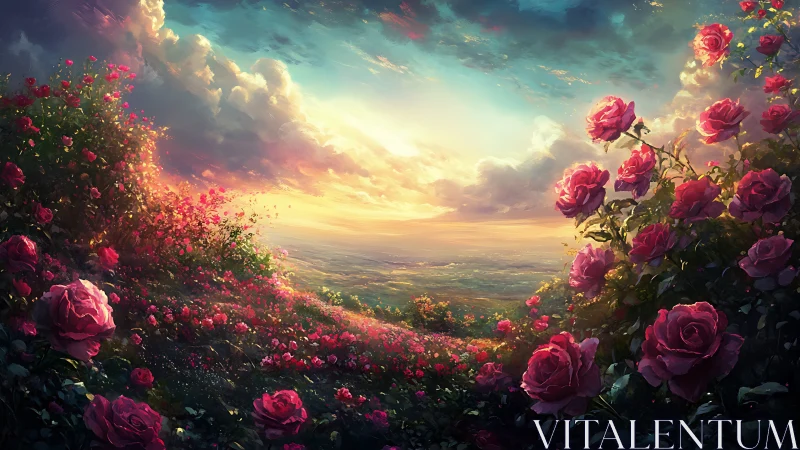 Rose Garden at Golden Hour with Expansive Valley View.