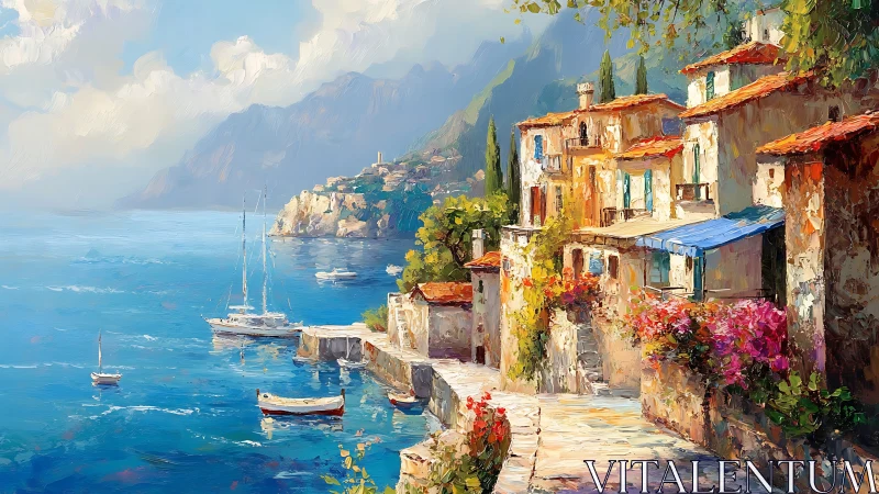 Mediterranean coastal village bathed in luminous impasto light.