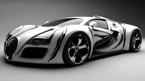 Chrome-kissed hypercar prowling in monochrome stormlight.