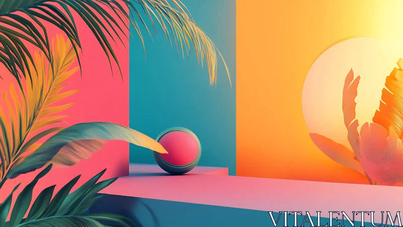Sunset playground of neon palms and dreamy geometry.