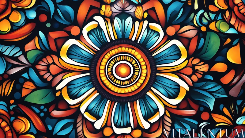 Radial floral mandala with saturated multicolor vector petals
