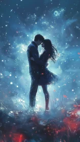 Couple Embracing in Luminous Blue Energy Field