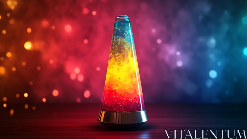 Color graded lava lamp stands centered against defocused lights