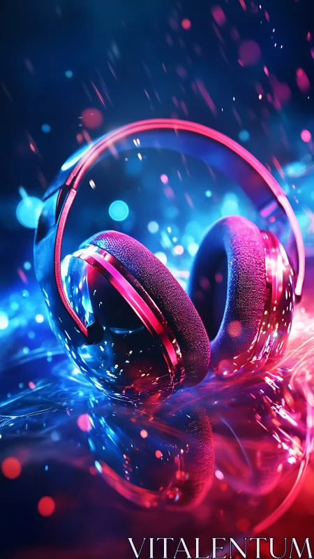 Neon-lit cushioned headphones in dynamic bokeh soundscape.