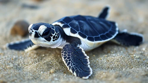 Tiny sea turtle ready for a sunlit ocean adventure.