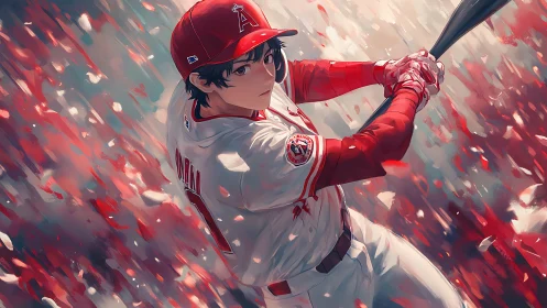 Electric baseball swing in a storm of color and motion.