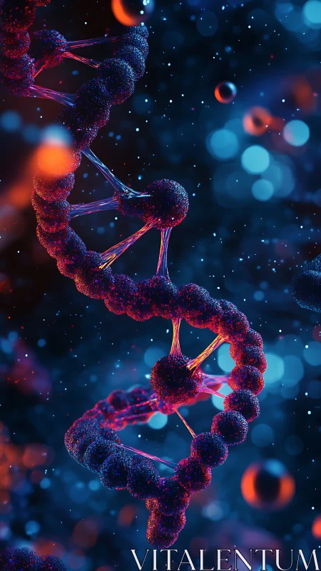 Neon DNA helix glows within deep cosmic microverse