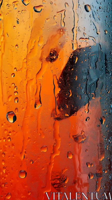 Condensation and water droplets on vibrant orange glass.