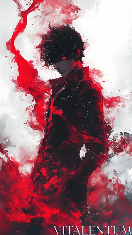 Dark anime figure framed by red ethereal energy streams