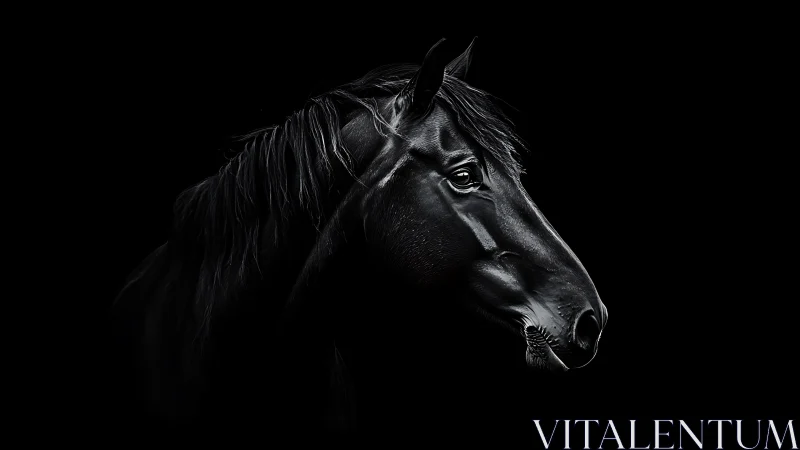 Monochrome equine profile in high-contrast chiaroscuro rendering.