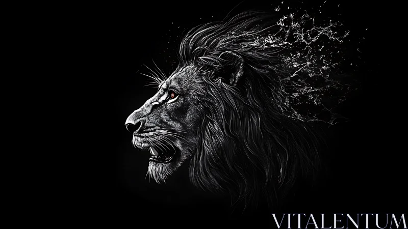 Side profile of stylized lion head with dissolving mane.