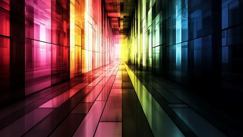 Prismatic data corridor melting toward a luminous vanishing point.