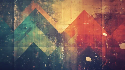 Geometric chevron gradients overlay distressed textured surface