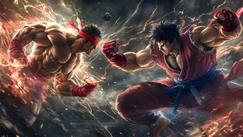 Explosive duel captures two fiery martial artists mid-strike