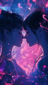 Neon-Illuminated Silhouette: Dual Profile with Glowing Energy