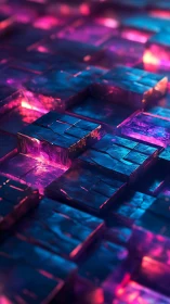 Neon-illuminated metallic cubes in dynamic cyber grid.