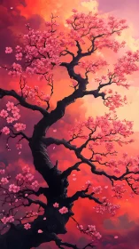 Skybound blossom tree dreaming in molten sunset light.