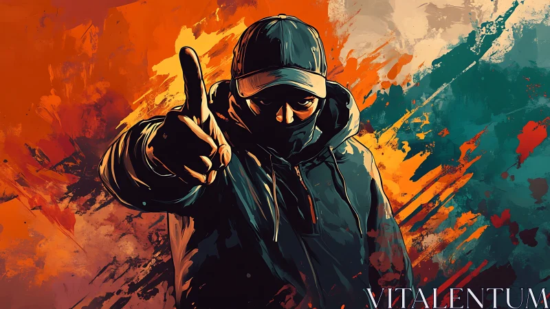 Streetwise stance amid bold splashes of urban color.