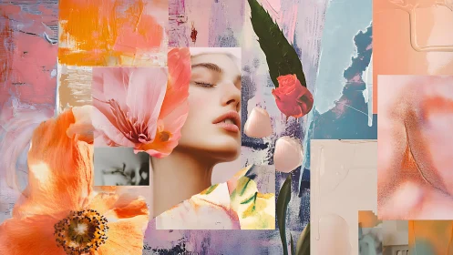 Soft petals and serene portrait blend in a dreamy collage