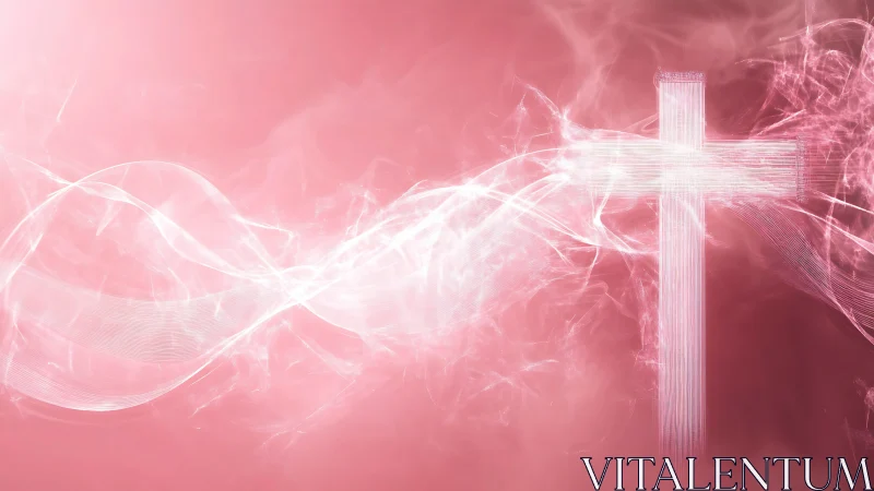 Luminous pink cross with flowing ethereal light trails