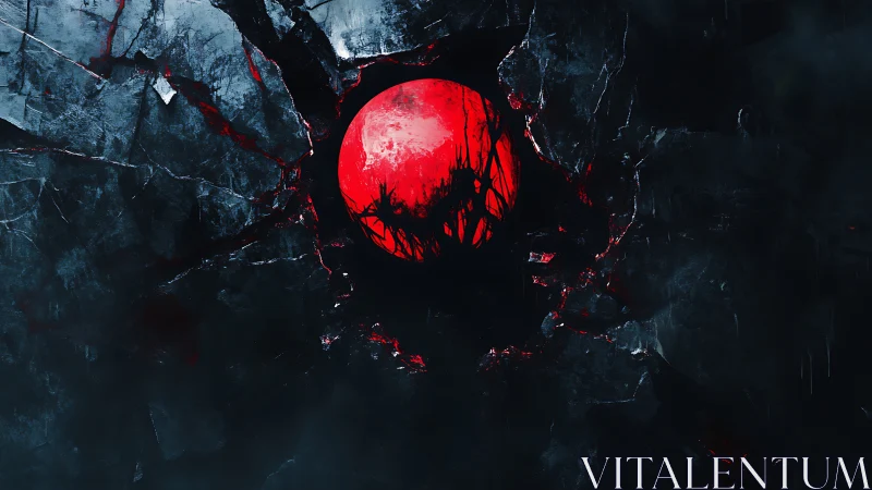 Blood-red moon framed by shattered obsidian void.