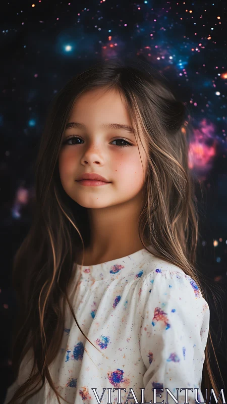 Young Girl Portrait with Luminous Particle Background