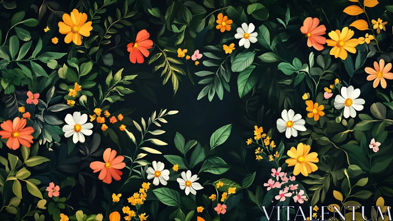 Polychromatic Wildflower Composition with Layered Botanical Elements