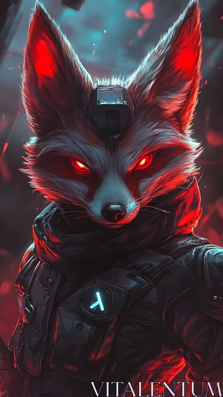 Cybernetic fox operative in glowing red tactical armor.