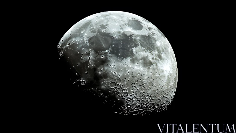 Detailed lunar surface in sharp high-contrast close-up view.