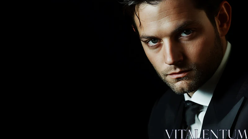 Low-key male portrait isolates intense gaze in deep chiaroscuro
