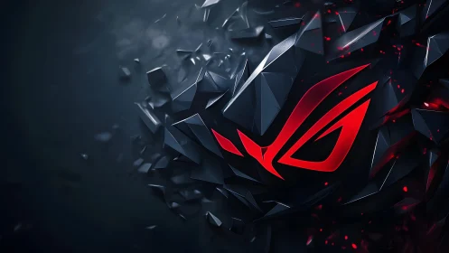 Futuristic Red and Black Gaming Logo in Shattered Polygonal Style.