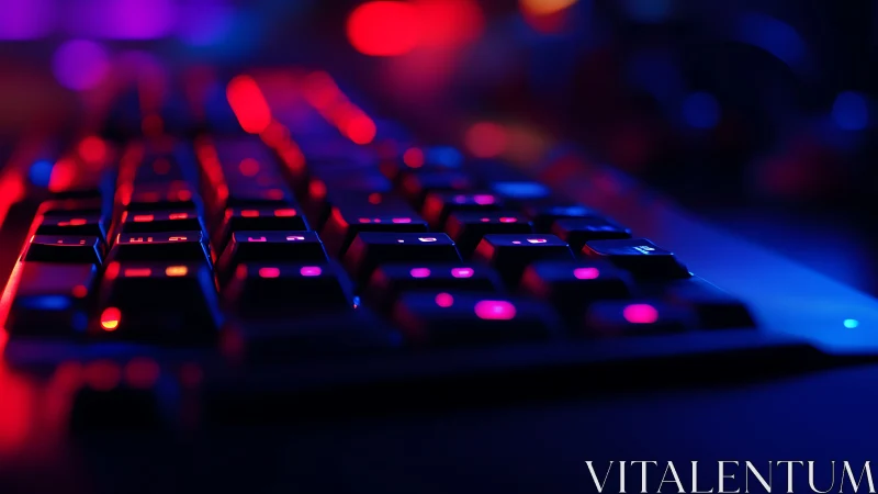 RGB mechanical keyboard glows in neon gaming studio light
