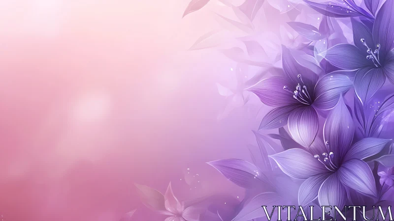 Purple Lilies Float Through Soft Pink Gradient.