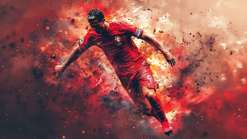 Dynamic digital art of football player in explosive motion.