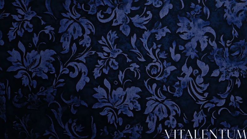 Deep blue damask floral pattern with textured highlights.